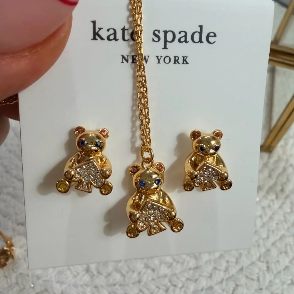 Kate Spade "Oh What Fun" Spade Teddy Bear necklace and earrings set- New! - Picture 5 of 6